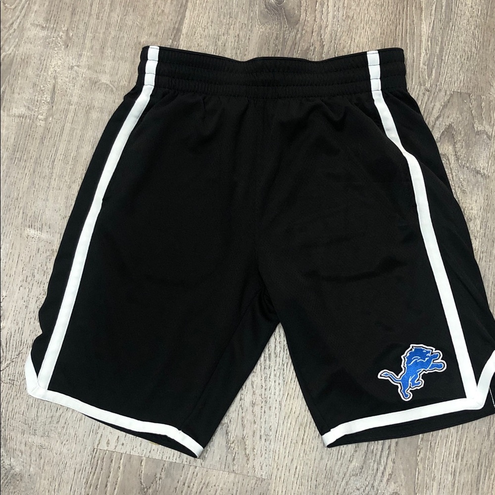 Detroit Lions Black Athletic Shorts with White Trim Detroit Lions logo